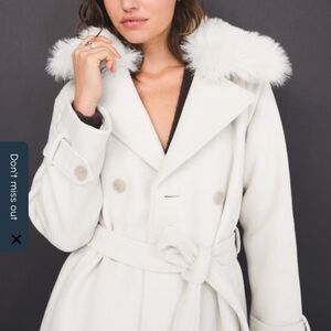 Abercrombie & Fitch Cream Pea Coat with Faux Fur Collar